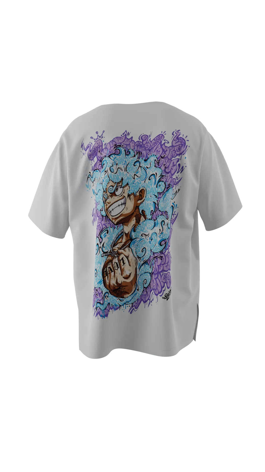 T-shirt blanc en réalité augmentée mettant en avant le motif "Luffy GraffV" signé Oskunk.